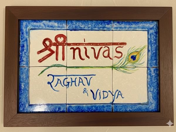 Hand-painted ceramic on wood